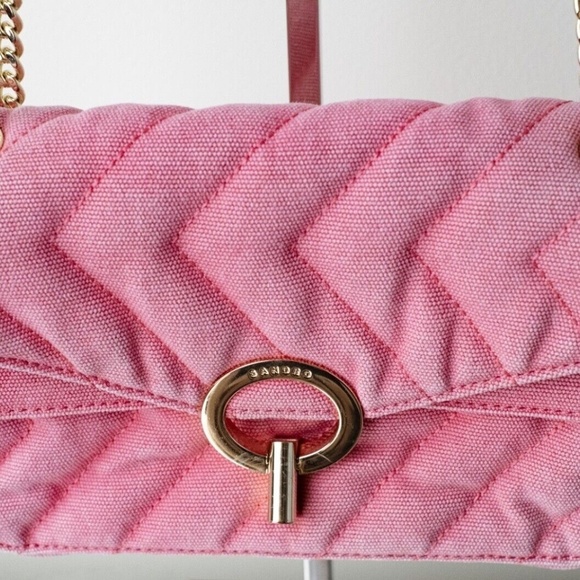 Sandro Yza Quilted Canvas Shoulder Bag Pink - Picture 10 of 13